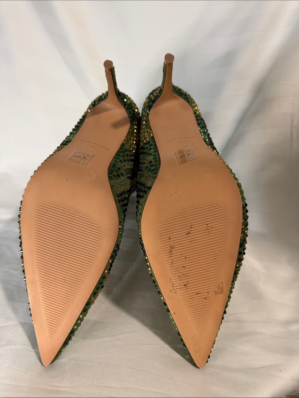 Kurt Geiger Green Crystal Embellished Pointed Ankle Boots - Picture 9 of 12